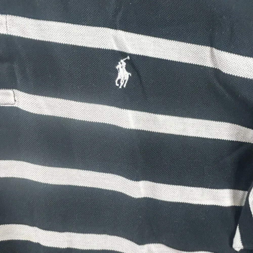 POLO GOLF Ralph Lauren Embroidery White‎ Pony Black and White Stripe Large EUC